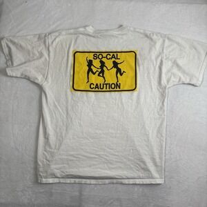 VTG Y2K No Fear So‎ Cal Caution Women Topless White SS Graphic Shirt Men's XL